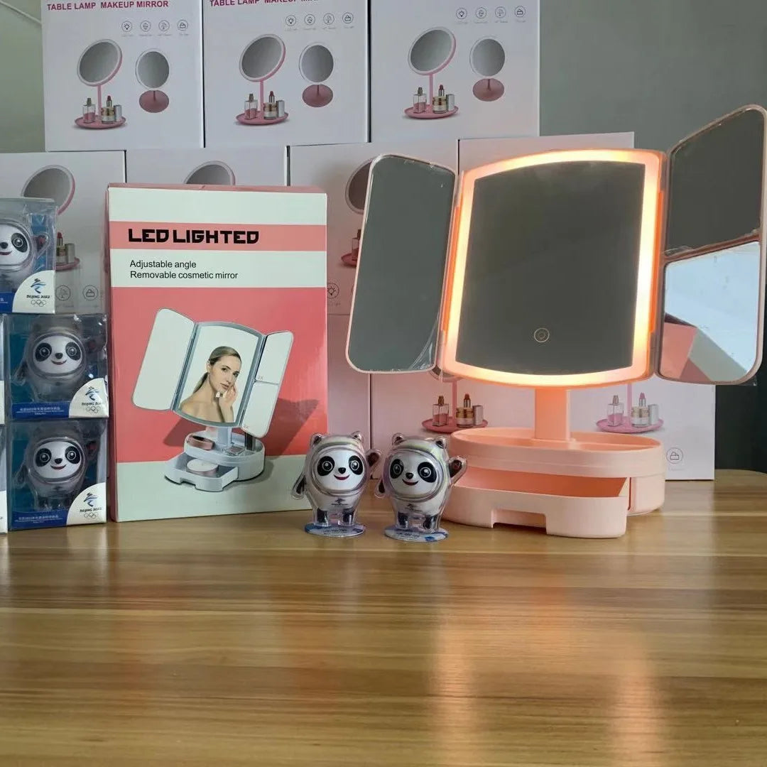 LED Triple Folding Makeup Mirror – Shell Desktop Design LED Vanity Mirror QXL