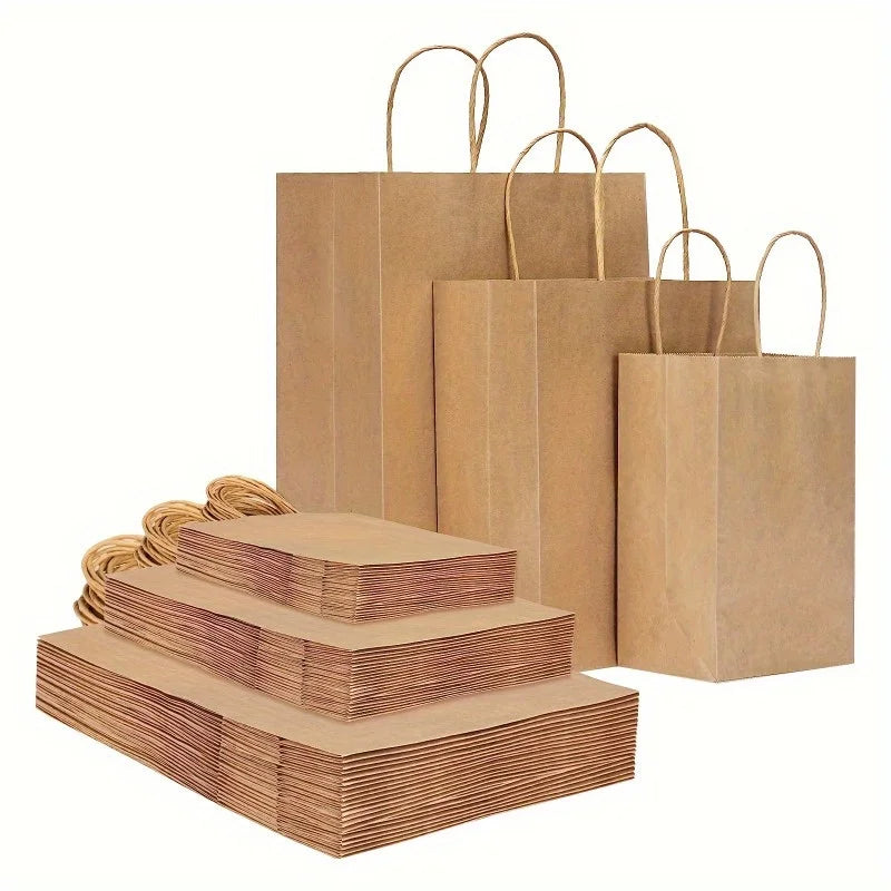 Kraft Brown Paper Gift Bags with Handles | Bulk Assorted Sizes Kraft Paper Gift Bags QXL