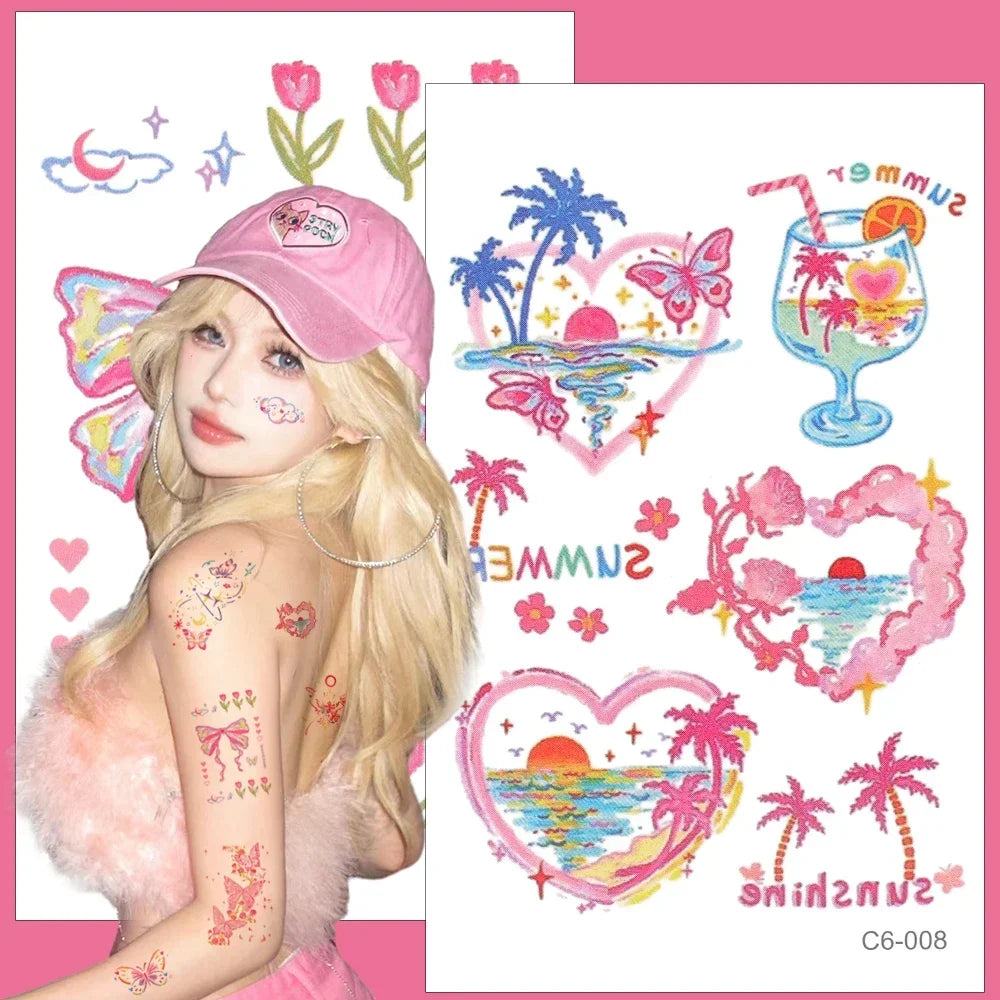 Pink Butterfly Temporary Tattoo Stickers | Waterproof Body Art Temporary Tattoo Stickers QXL
