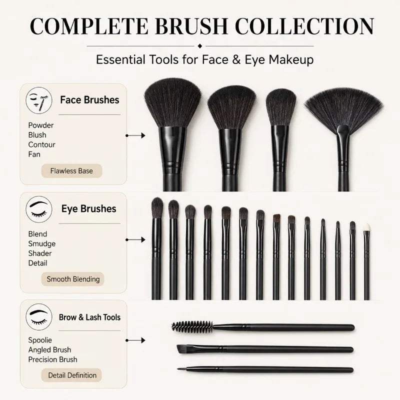 24-Piece Makeup Brush Set with Roll-Up Case | Face & Eye Makeup Brush Set QXL