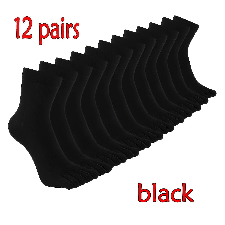 Five Finger Toe Socks 5/12 Pairs | Breathable Sports Crew Socks Toe Socks QXL 12Pairs Black One Size