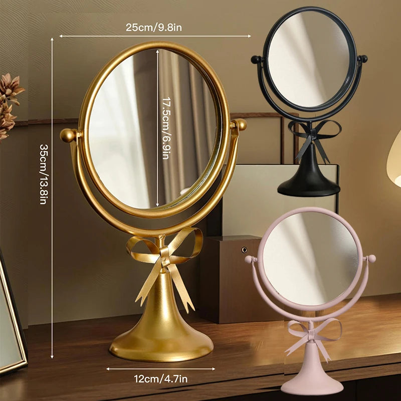Retro Vanity Mirror Iron Frame 360° Rotating Bowknot Makeup Mirror Vanity Makeup Mirror QXL
