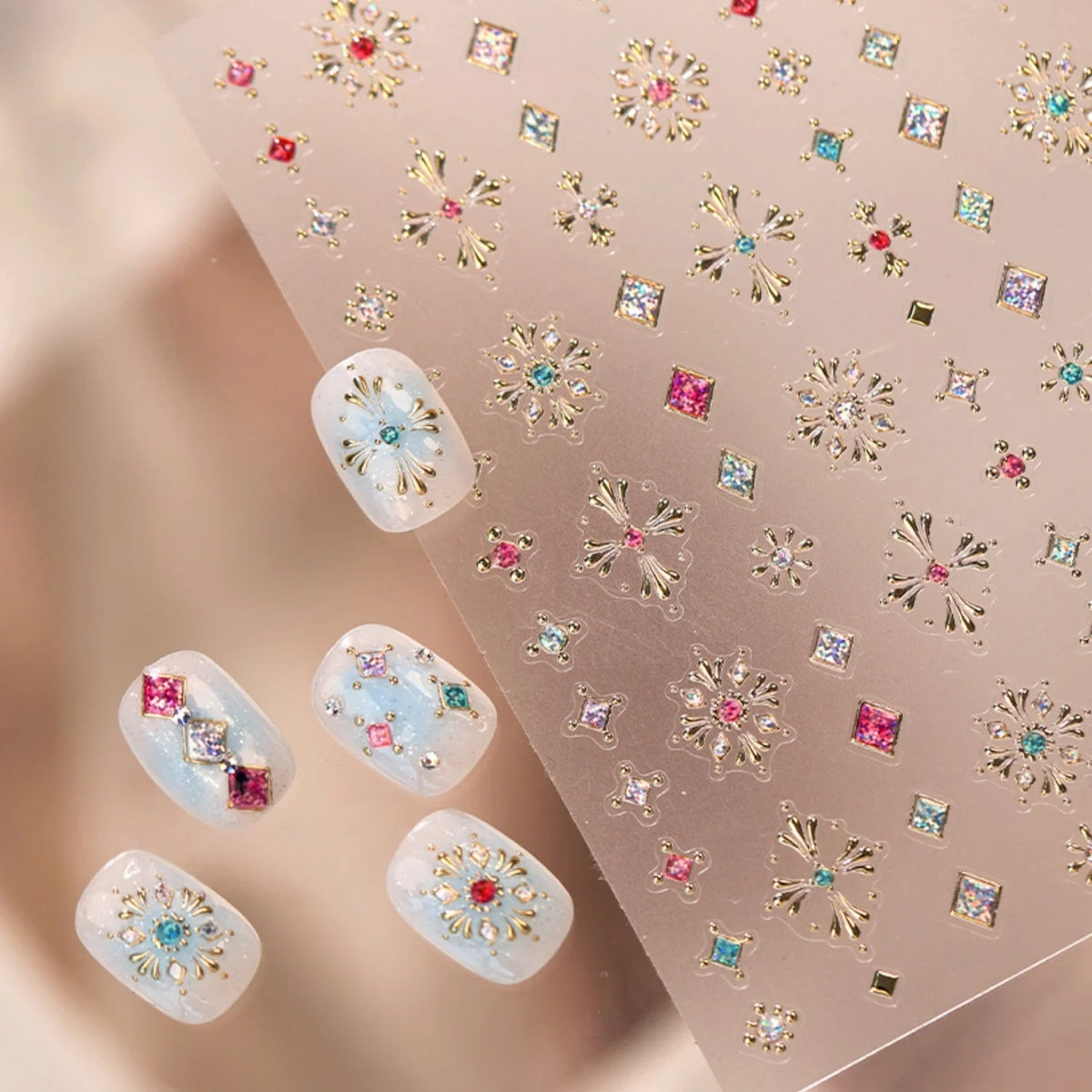 NAILFYOU 5D Nail Art Stickers | Retro Gemstone Snowflake Decals Nail Art Stickers QXL