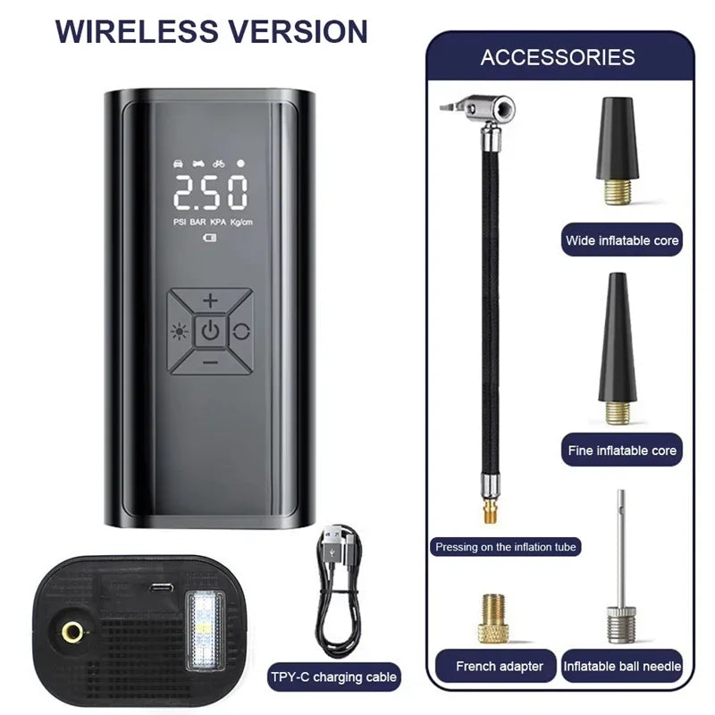 Wireless Portable Air Compressor Pump | Car Tire Inflator Portable Tire Inflator QXL black 5 2