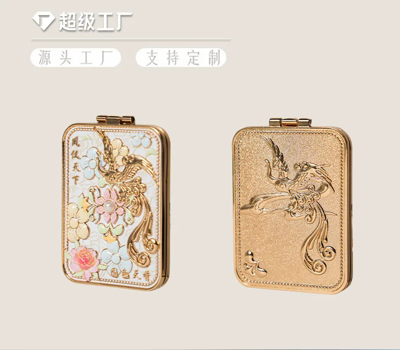 Vintage Foldable Metal Compact Mirror | Embossed Makeup Mirror Compact Makeup Mirror QXL