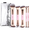 MAANGE 5-Pc Double-Ended Makeup Brush Set & Storage Bag Makeup Brush Set QXL Pink