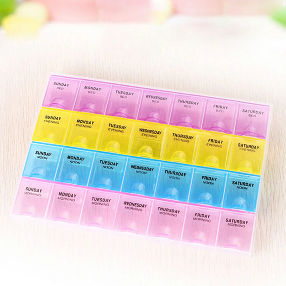7-Day Weekly Pill Organizer | 28-Compartment Tablet Box Weekly Pill Organizer QXL 1pc
