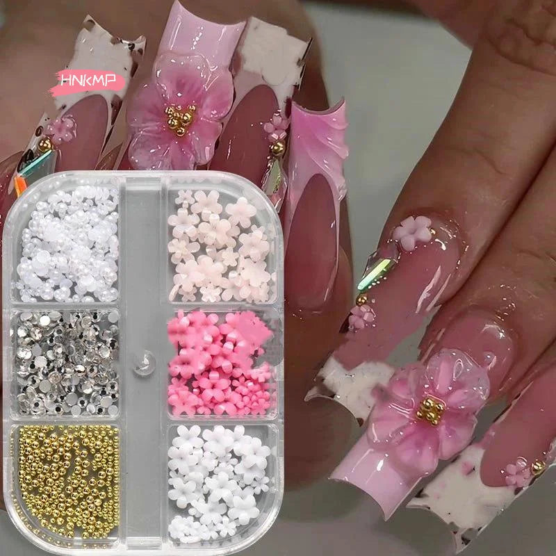 6-Grid 3D Flower Nail Art Charms | Kawaii Resin DIY Decor Nail Art Charms QXL