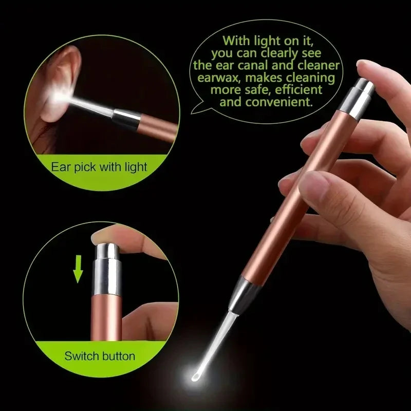 LED Light Ear Cleaner Scoop | Stainless Steel Visual Ear Pick Ear Cleaning Tool QXL
