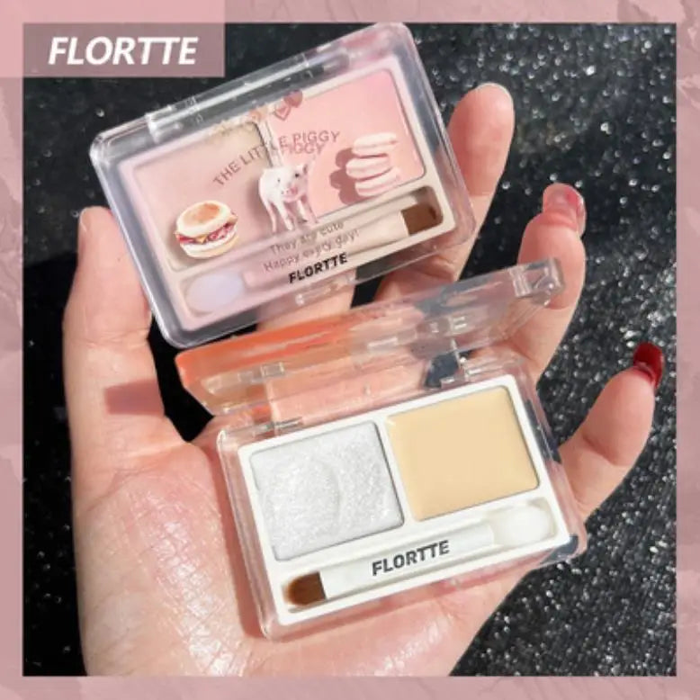 Flortte 2-Color Highlighter Contour Palette | Matte & Glitter Highlighter Contour Palette QXL