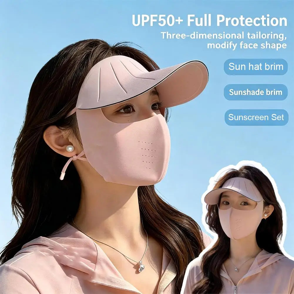 UPF50+ Sun Hat & Face Cover Set | Wide Brim UV Protection Sun Hat & Face Cover QXL