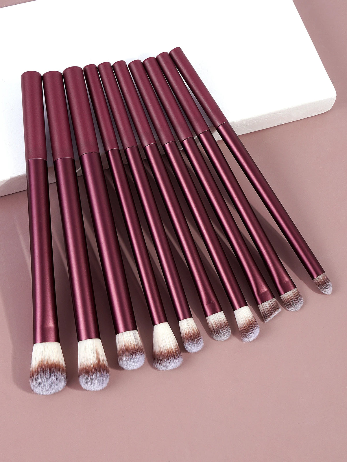 MAANGE 10-Pc Eye Makeup Brush Set | Eyeshadow & Highlight Eye Makeup Brush Set QXL Wine red