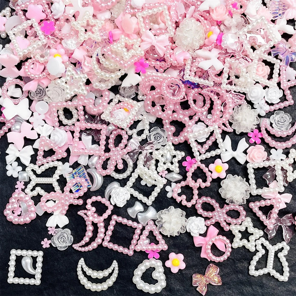 3D Kawaii Resin Nail Charms – Mixed Flowers, Hearts & Pearls Nail Art Charms QXL