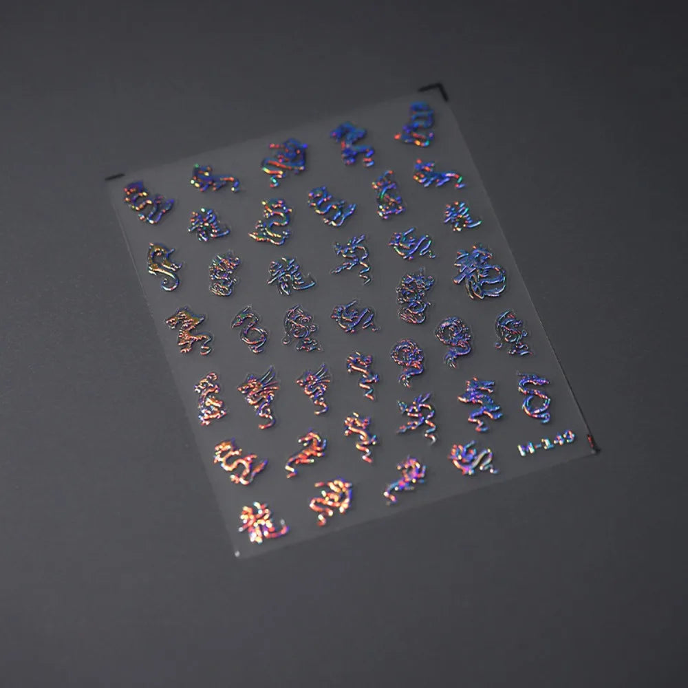 3D Dragon Metallic Nail Stickers | Gold & Silver Mirror Decals Nail Art Stickers QXL C