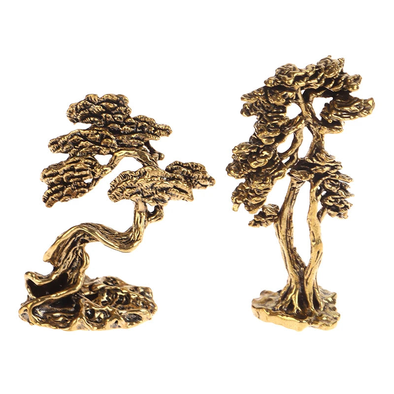 Brass Mini Pine Tree Figurine | Miniature Bonsai Statue Decor Miniature Tree Figurine QXL