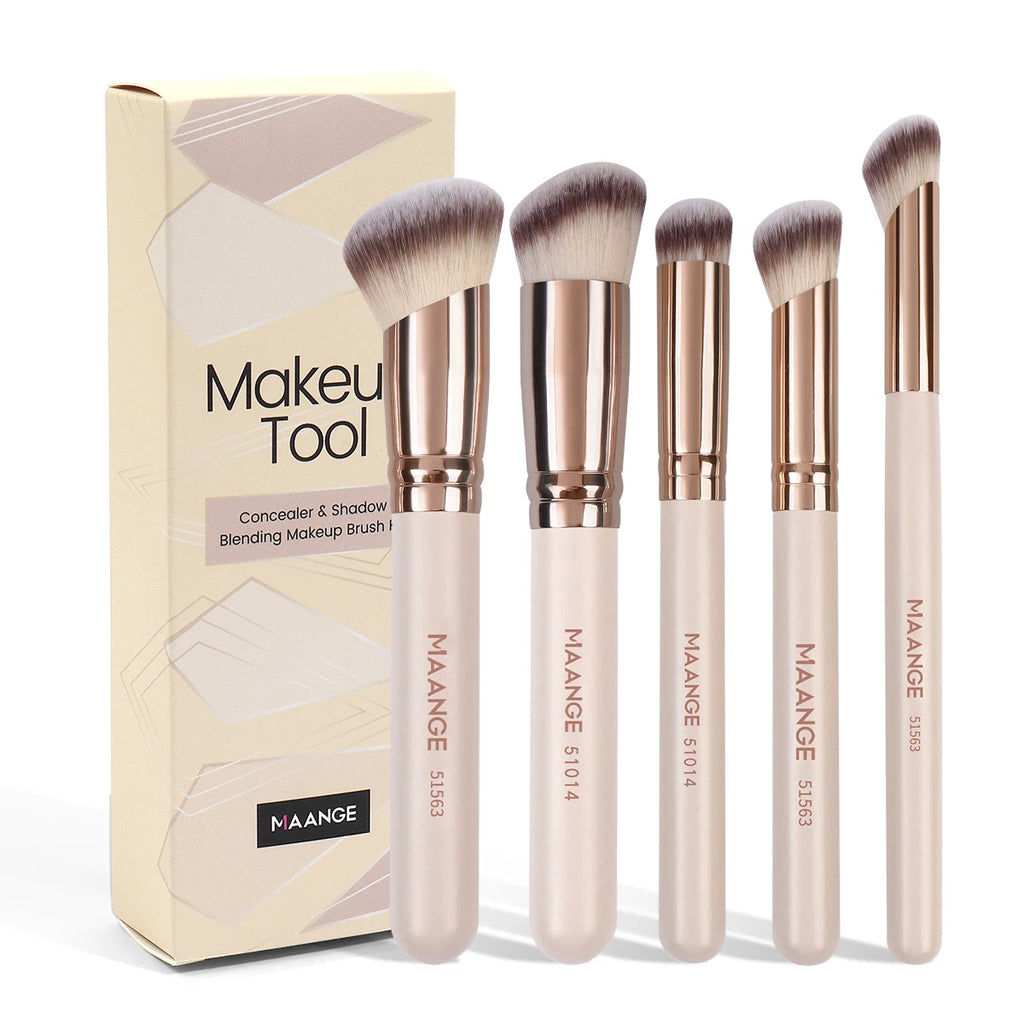 MAANGE 5-Piece Makeup Brush Set | Powder, Blush & Foundation Makeup Brush Set QXL Apricot