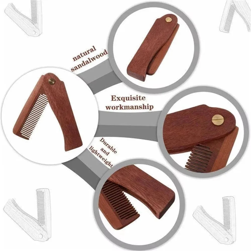 Natural Sandalwood Folding Beard & Hair Comb for Men Wooden Beard Comb QXL