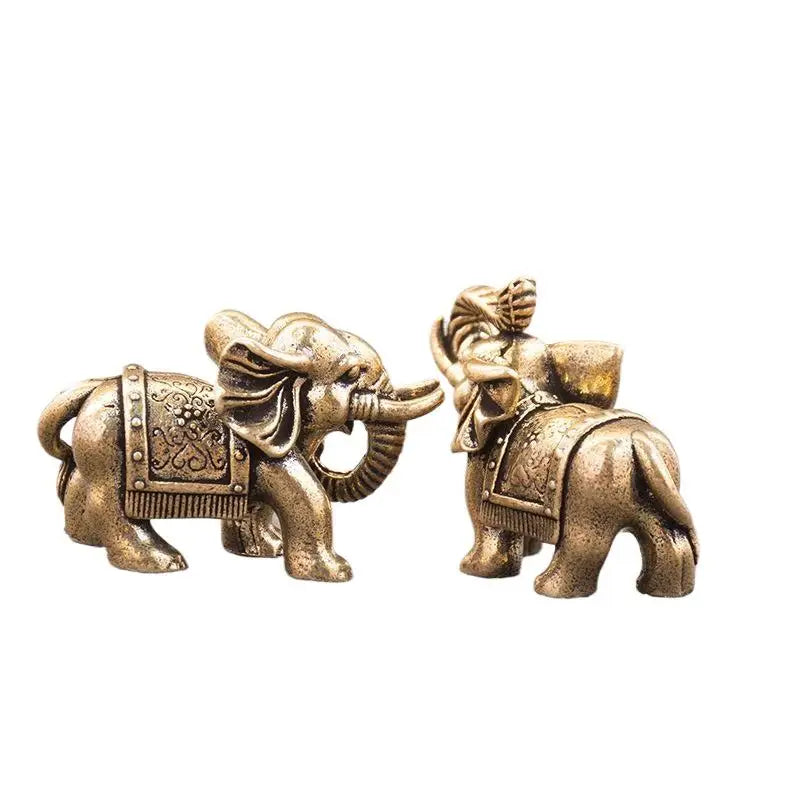 Brass Lucky Elephant Miniature Figurine | Antique Copper Statue Decorative Figurine QXL