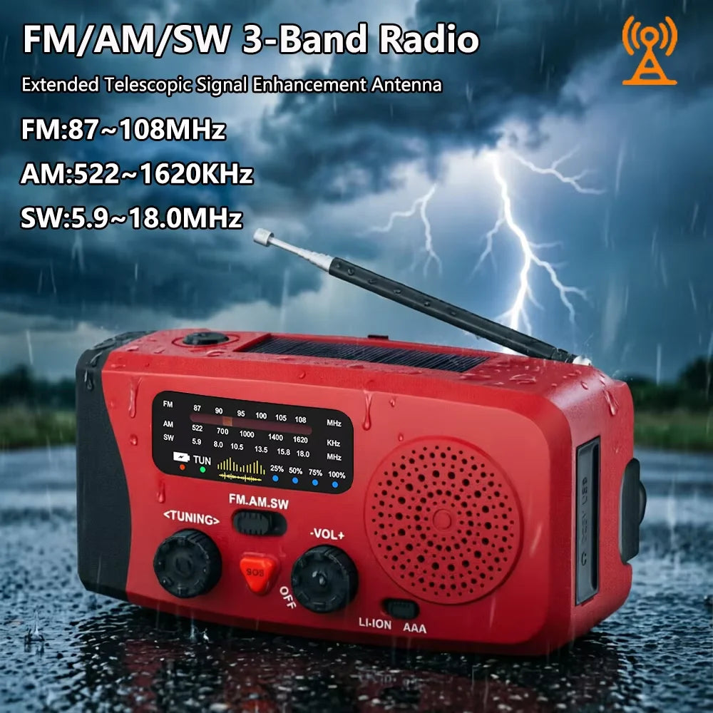 Emergency Hand Crank Weather Radio | LED Flashlight & Power Bank Emergency Weather Radio QXL