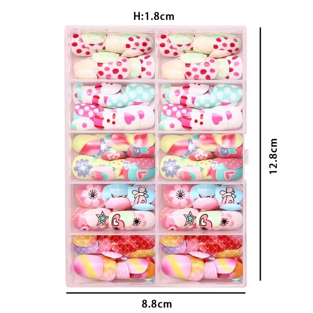 Kawaii Kids Press-On Nails | 120pc Cute Cartoon Fake Nails Kids Press-On Nails QXL