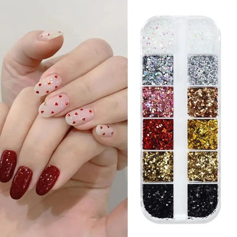1mm Star & Heart Nail Glitter Set | 12 Laser Designs DIY Nail Glitter Set QXL Default Title