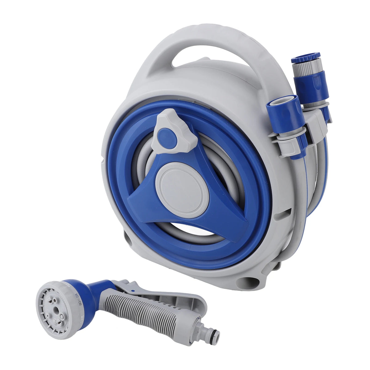 Portable Garden Hose Reel 15m | UV Resistant + Spray Nozzle Garden Hose Reel QXL Blue