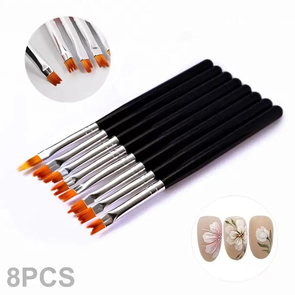 8-Piece Nail Art Brush Set | UV Gel, Gradient & Floral Nail Art Brush Set QXL
