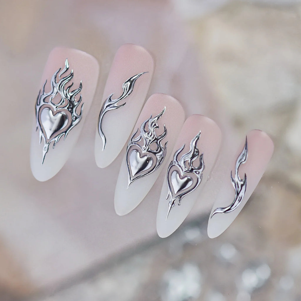 5D Silver Nail Stickers – Flame, Star & Rivet Nail Decals Nail Art Stickers QXL