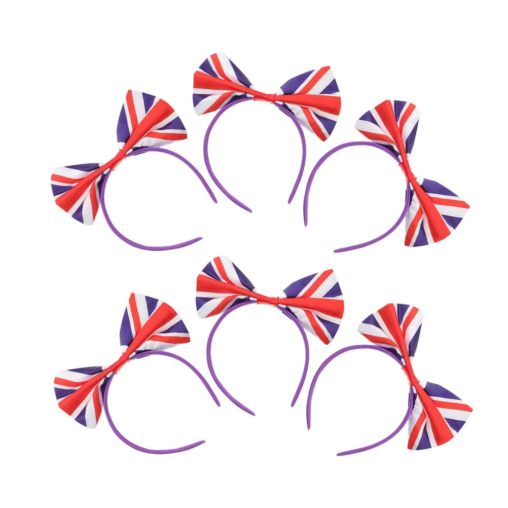 6-Pack Union Jack Bow Headbands | Satin British Flag Hair Accessories Bow Headband Set QXL