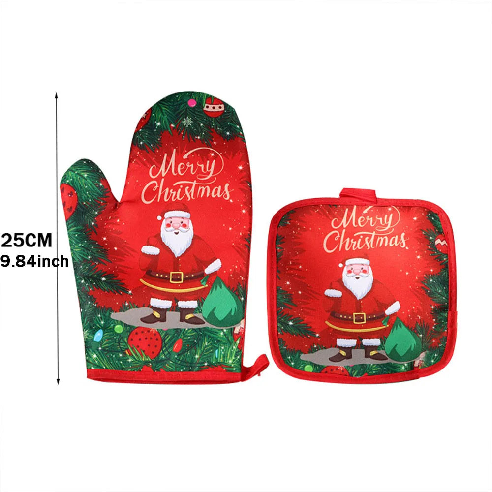 Christmas Oven Mitts & Potholder Set | Santa Snowman Deer Oven Mitt Set QXL