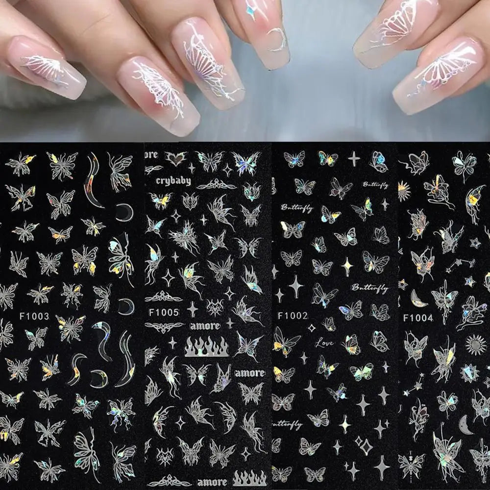Laser Glitter Nail Stickers – Y2K Butterfly Nail Art Decals Nail Art Stickers QXL