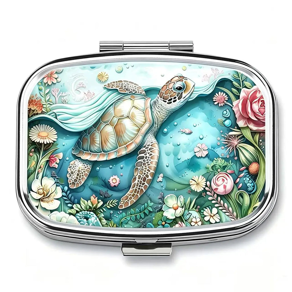 Sea Turtle Metal Pill Case | 2-Compartment Travel Organizer Travel Pill Organizer QXL 1Pc