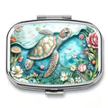 Sea Turtle Metal Pill Case | 2-Compartment Travel Organizer Travel Pill Organizer QXL 1Pc