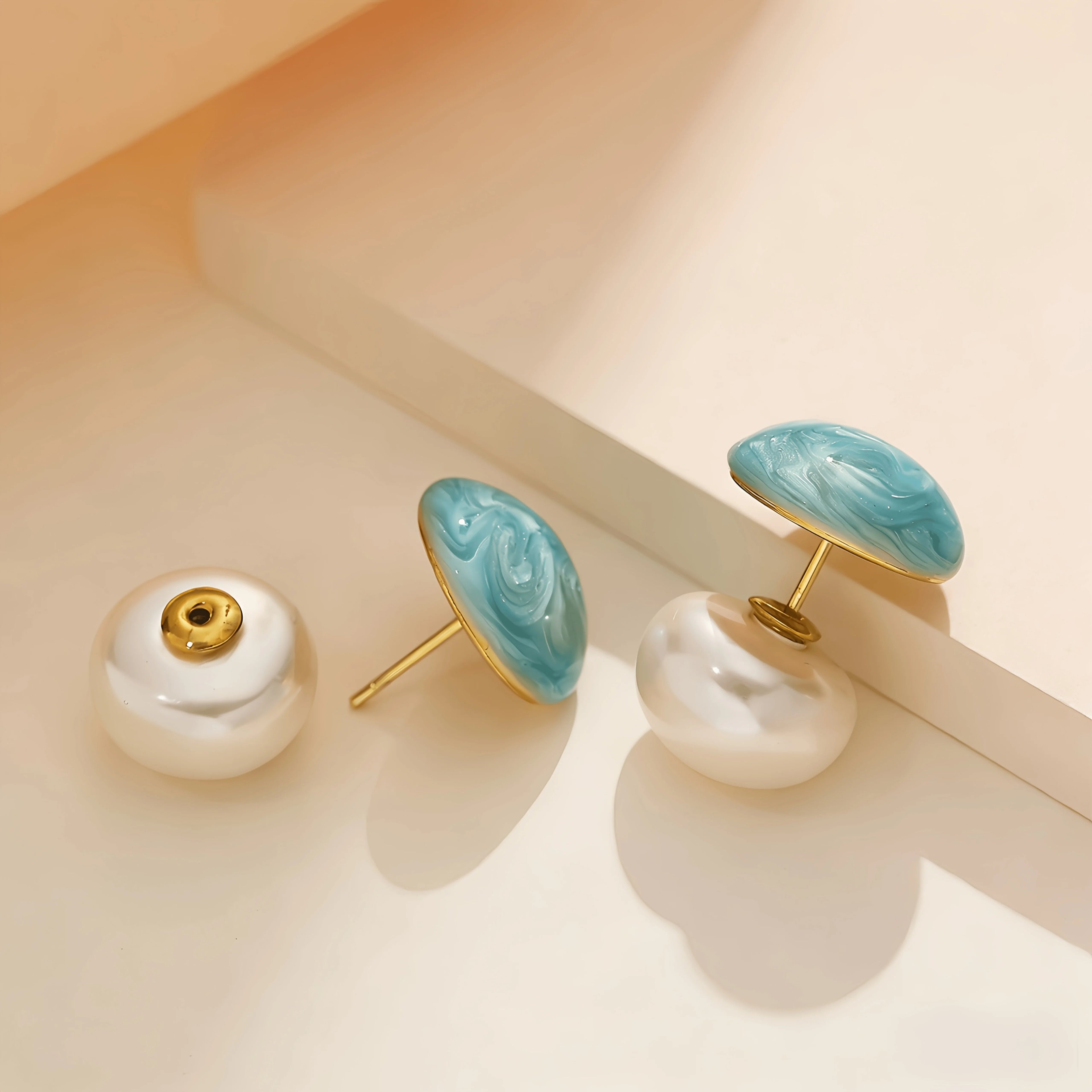 Reversible Resin Swirl Stud Earrings | Oval Water Drop Women Resin Stud Earrings QXL
