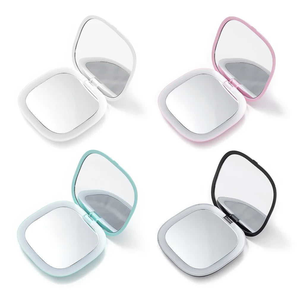 Portable LED Travel Mirror – Foldable 2-Sided 3x Magnifying LED Cosmetic Mirror QXL