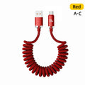 120W Retractable USB-C Fast Charge Spring Cable | 1m & 2m USB-C Charging Cable QXL A-C Red 1m