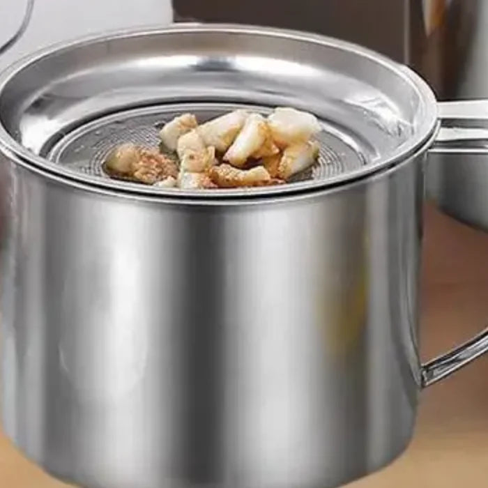 Stainless Steel Oil Strainer Pot with Filter, Lid & Base Oil Strainer Pot QXL