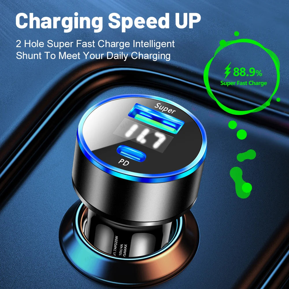QXL 20W USB-C & USB-A Car Charger | QC3.0 PD Fast Charging Car Phone Charger QXL