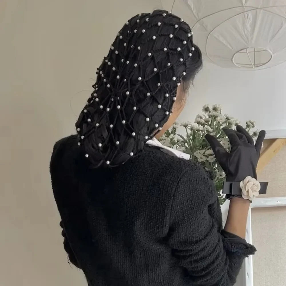 Pearl Beads Mesh Snood Hair Net | Crochet Hairnet for Women Snood Hair Net QXL
