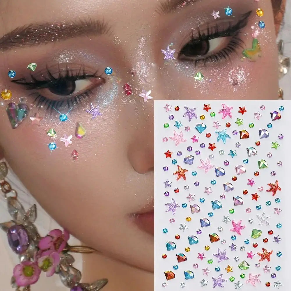 3D Face Rhinestone Stickers | Aurora Iridescent Body Gems Face Gem Stickers QXL