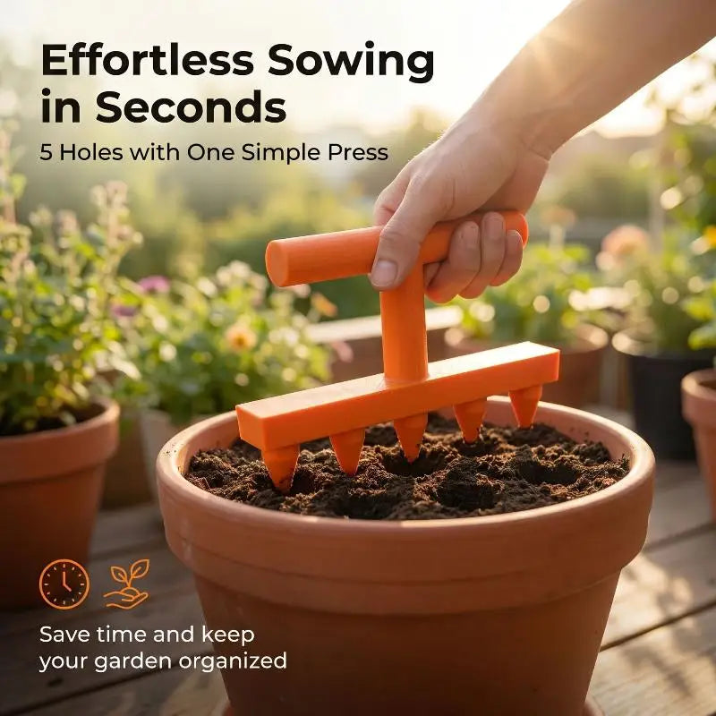 5-Tooth Hole Punch Seeder for Vegetables, Flowers & Herbs Garden Seeder Tool QXL