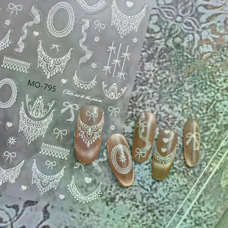 Lace Flower Bow Hollow Nail Stickers | DIY Manicure Decals Nail Art Stickers QXL