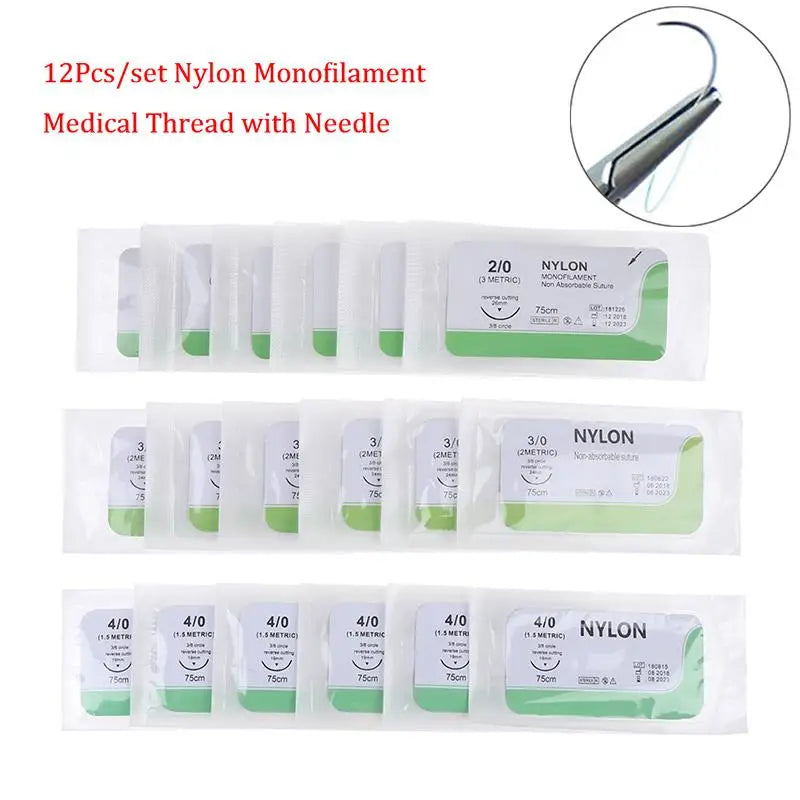 12-Pc Nylon Suture Practice Kit | Sizes 2.0, 3.0 & 4.0 Suture Training Kit QXL