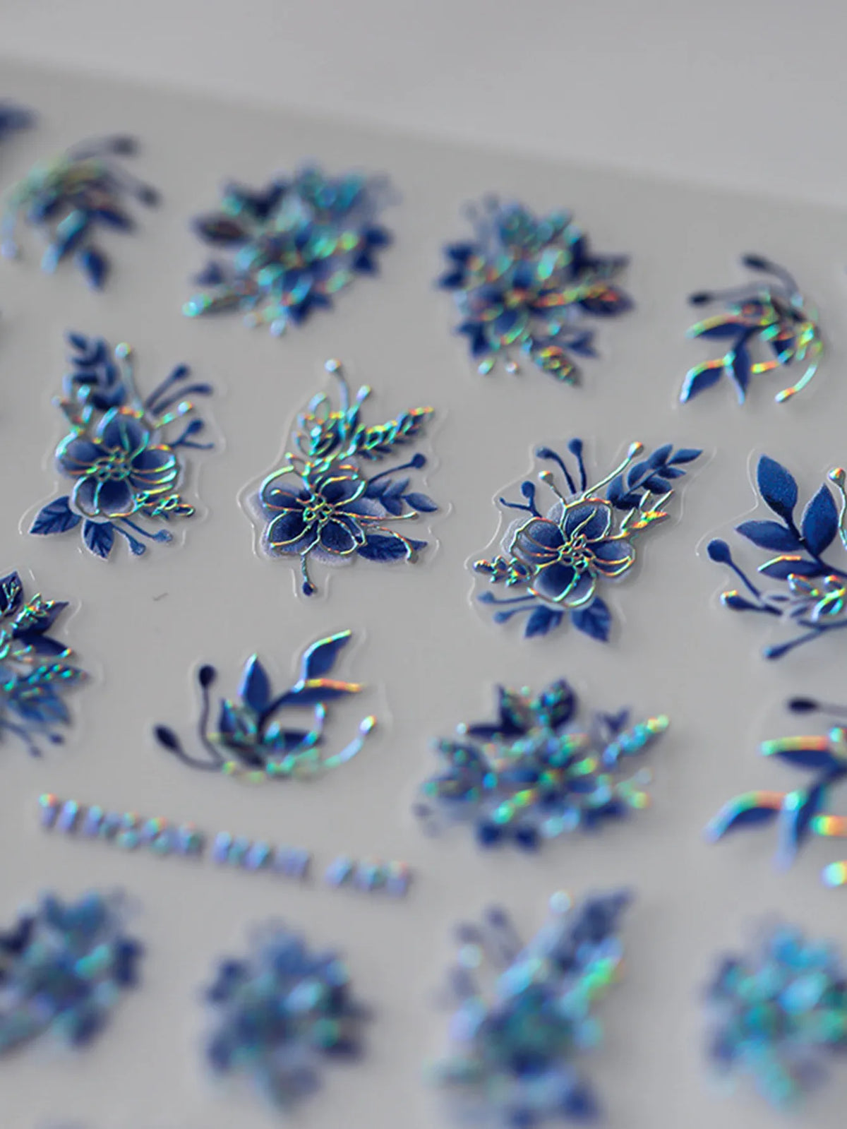 5D Embossed Flower Nail Art Stickers | Glitter Laser Blue Decals Nail Art Stickers QXL
