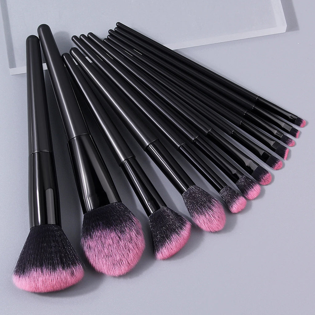 15-Piece Soft Fiber Makeup Brush Set | Fan & Powder Puff Makeup Brush Set QXL