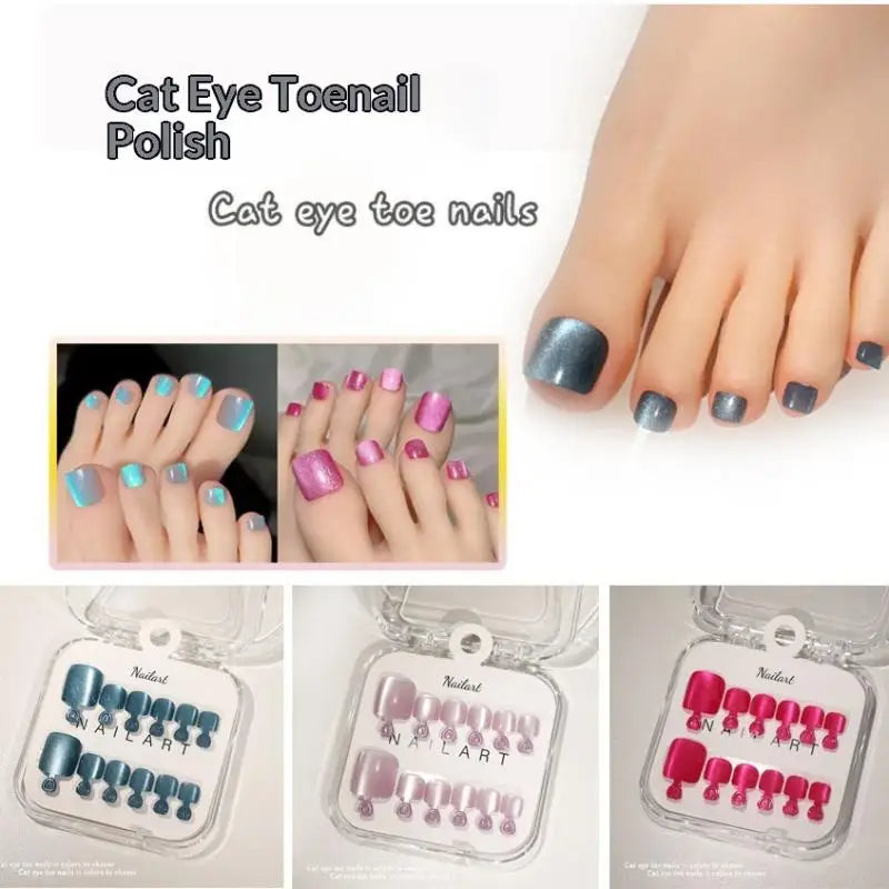 Cat Eye Press-On Toe Nails | Short Square False Toenails 10pc Press-On Toenails QXL