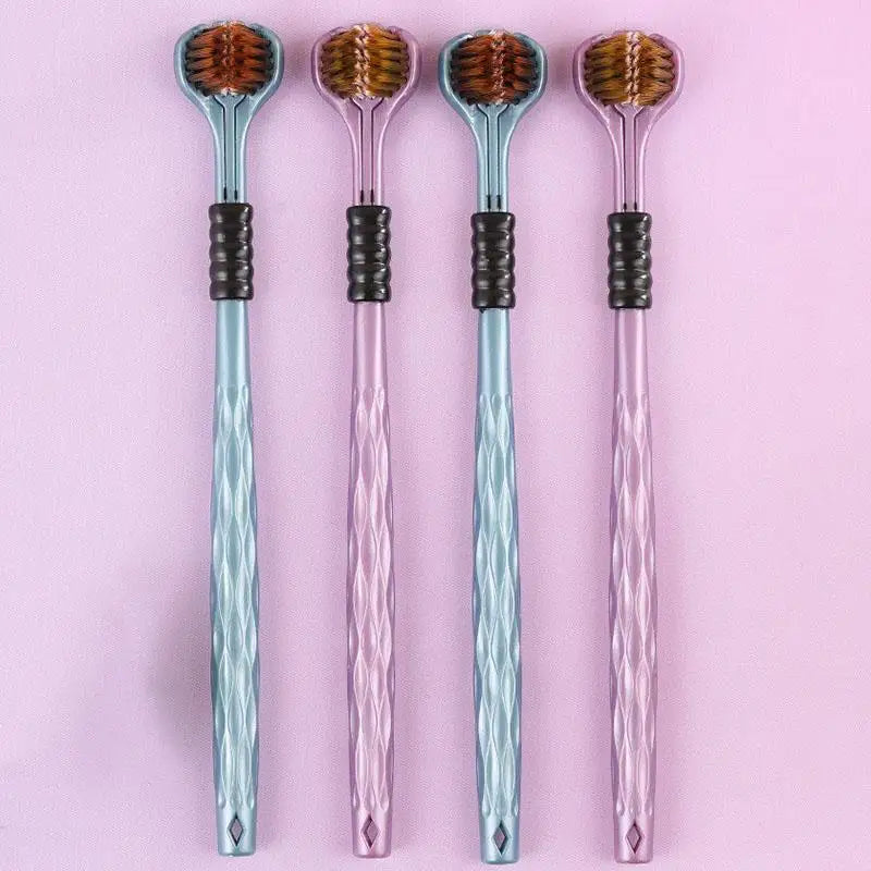 2-Pack 360° Three-Sided Toothbrush with Tongue Scraper Three-Sided Toothbrush QXL