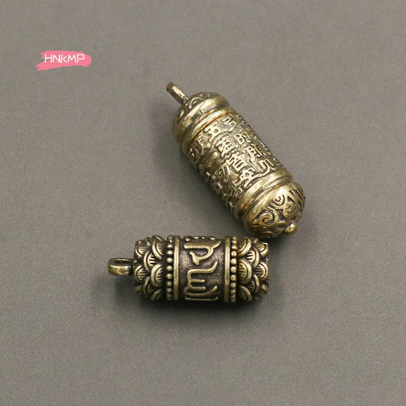Hollow Brass Buddha Sutra Cylinder Pendant Keychain & Necklace Brass Pendant Keychain QXL