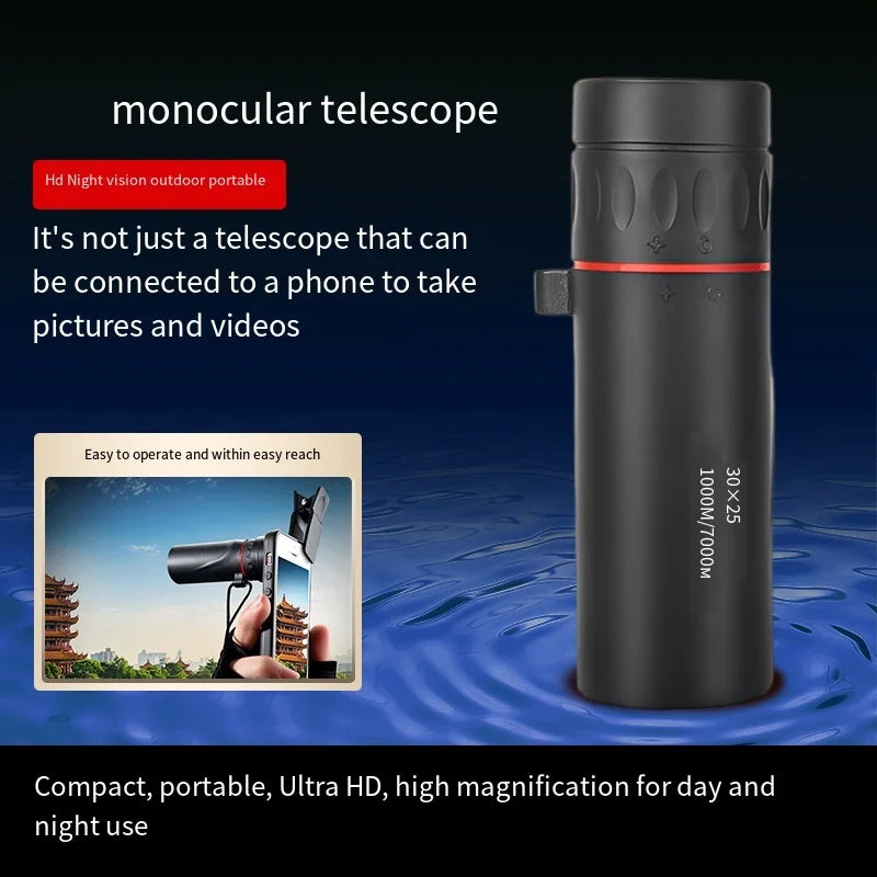 Mini 30x25 HD Monocular Telescope with Phone Holder | Outdoor Monocular Telescope QXL
