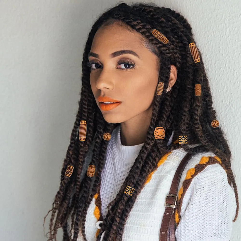 50-Pack Wooden Dreadlock Braiding Beads | Carved Hair Beads Hair Braiding Beads QXL